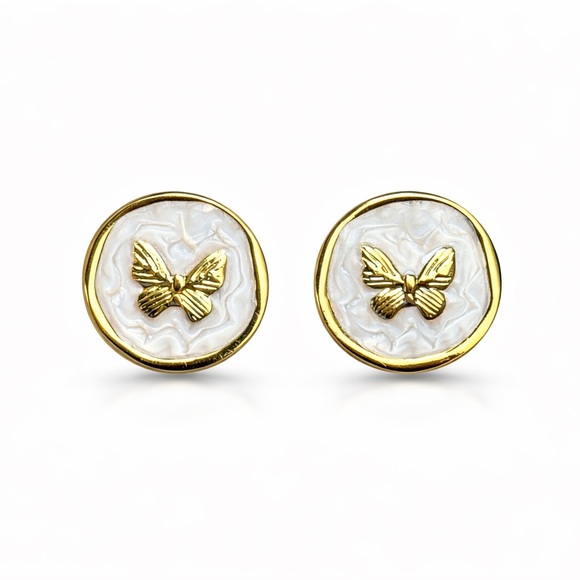 Anthropologie Jewelry - Gold and White Butterfly Earrings